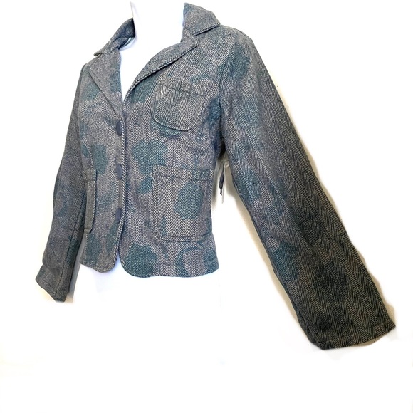 NWT ANGIE elbow patch blazer GRAY tweed cotton floral lining button cuffs size - Picture 10 of 14